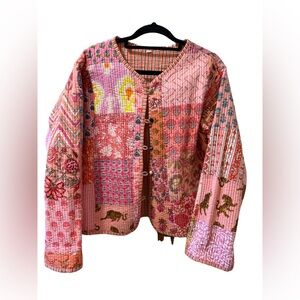 Pink Patchwork Quilted Jacket – Boho Floral Print